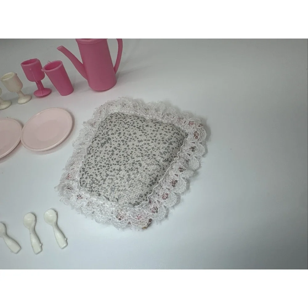 Vintage 1984 Barbie Sweet Roses Mirrored Dining Table Set Accessories Lot Mattel